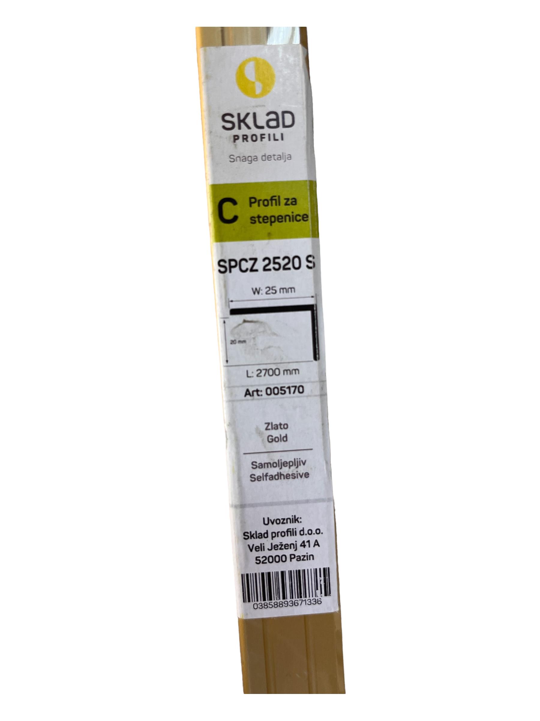 950059 SPCZ 2520 S, alu profil za stepenice, ZLATO 20x25mm L:2,7m SAMOLJEPLJIVI - Slika 1