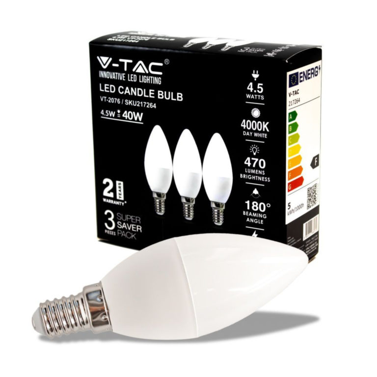 V-TAC LED žarulja - 4.5W E14 svijeća 4000K 3 kom / pakiranje 217264