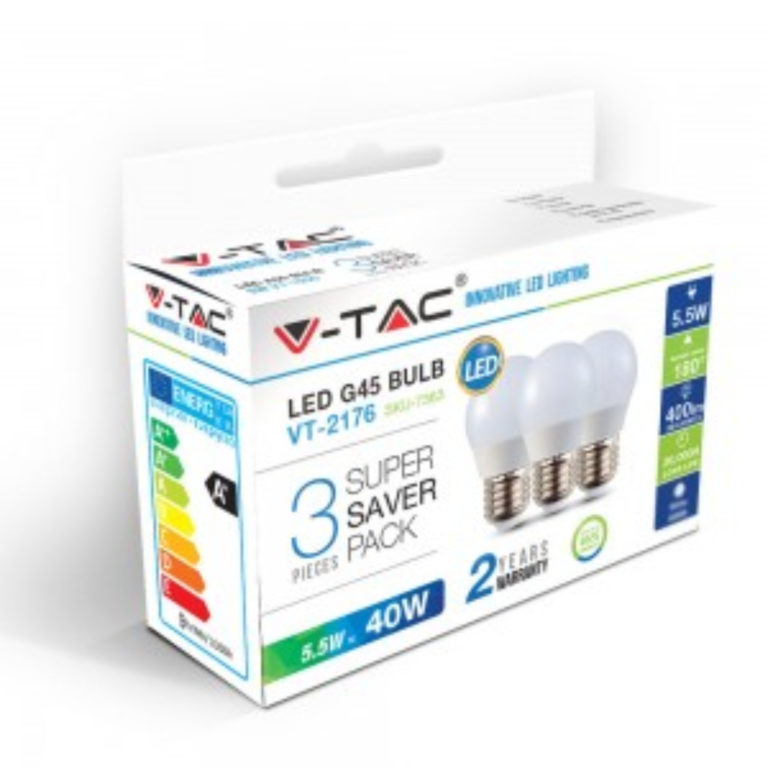 V-TAC LED žarulja - 4.5W E27 G45 4000K 3 kom/pakiranje 217363