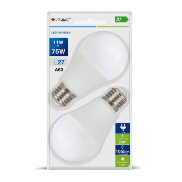 V-TAC LED žarulja 11W E27 A60 2700K 2kom/blister 7297