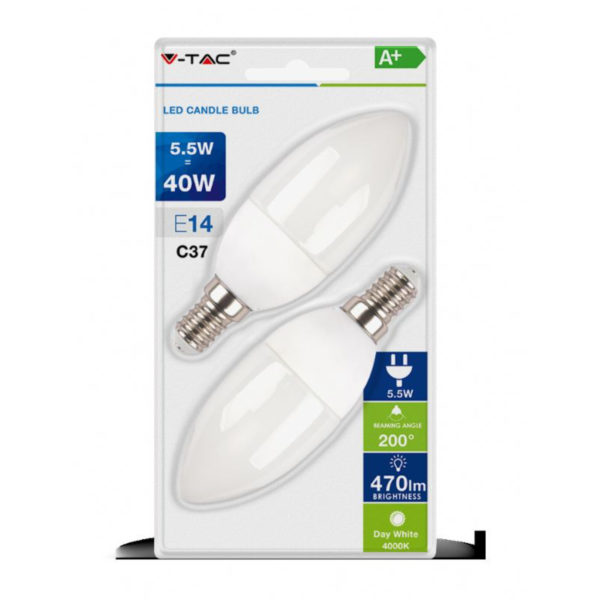 V-TAC LED žarulja - 5.5W E14 svijeća 4000K 2 kom / blister  7292