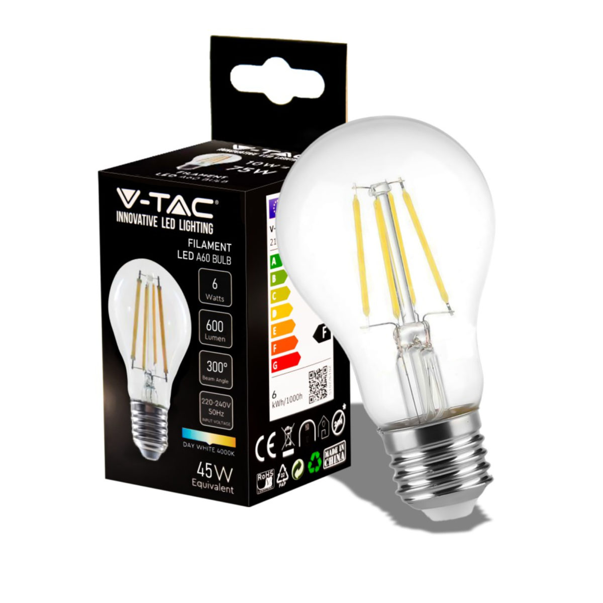 V-TAC LED žarulja - 6W Filament- E27 4000K A60 214303