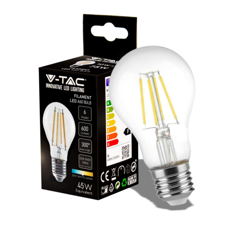 V-TAC LED žarulja - 6W Filament- E27 4000K A60 214303