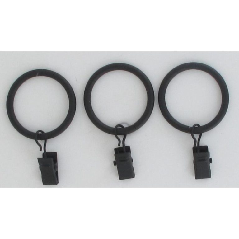 LUANCE crni kolutovi za metalnu karnišu s kvačicama, promjer 20 mm, set od 8 komada