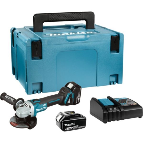 Makita DGA504RTJ akumulatorska kutna brusilica s koferom, punjačem i 18V Li-ion baterijama