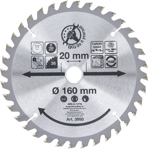 BGS kružni list promjera 160 mm s 36 zubaca Kraftmann 3950