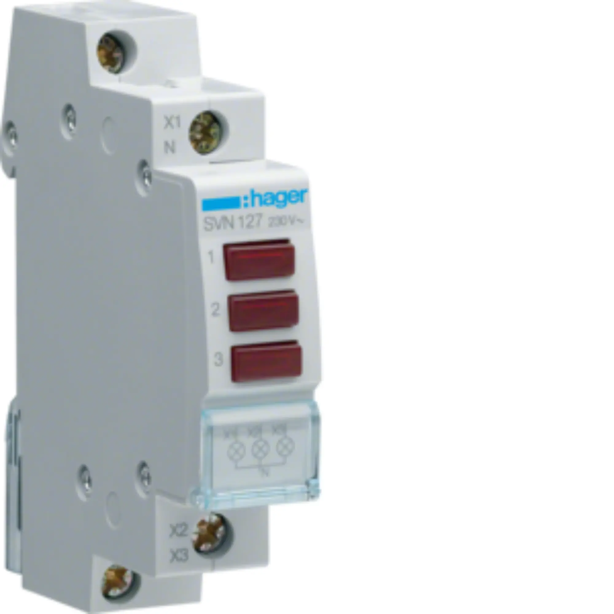 SVN127_MD01_NORMAL_157247_187 (1) HAGER LED signalizator, 3-struki, 230V, 1M, crvena SVN127 - Slika 1