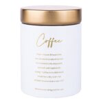 Altom Design okrugla bijela mat limenka sa zlatnim poklopcem i dekorom Coffee 11x11x15 cm