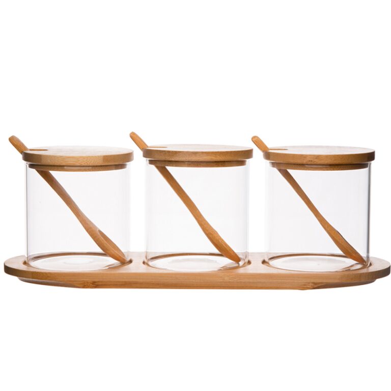 Altom Design set od tri borosilikatne staklene posude sa žlicama na postolju 3x330 ml