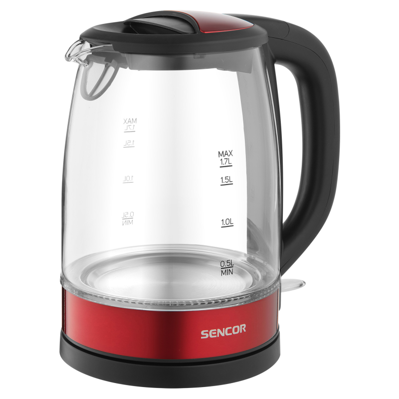 sencor-kuhalo-za-vodu-swk-7401rd- Sencor stakleno kuhalo za vodu SWK 7401RD crvene boje, volumen 1,7 l