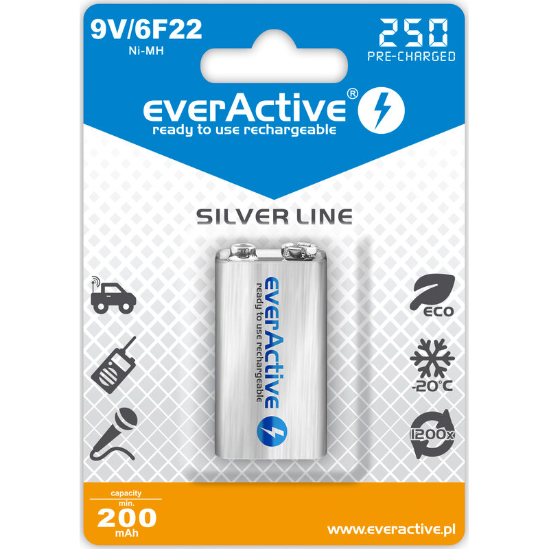 EverActive 9V SF22 NiMH 250m Silver B1 EverActive 9V SF22 NiMH 250m Silver B1 - Slika 1