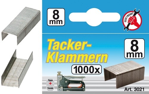 BGS ulošci za klamericu 1000kom. 8mm Kraftmann 3021 BGS ulošci za klamericu 8 mm tip 53 pakiranje 1000 komada Kraftmann 3021