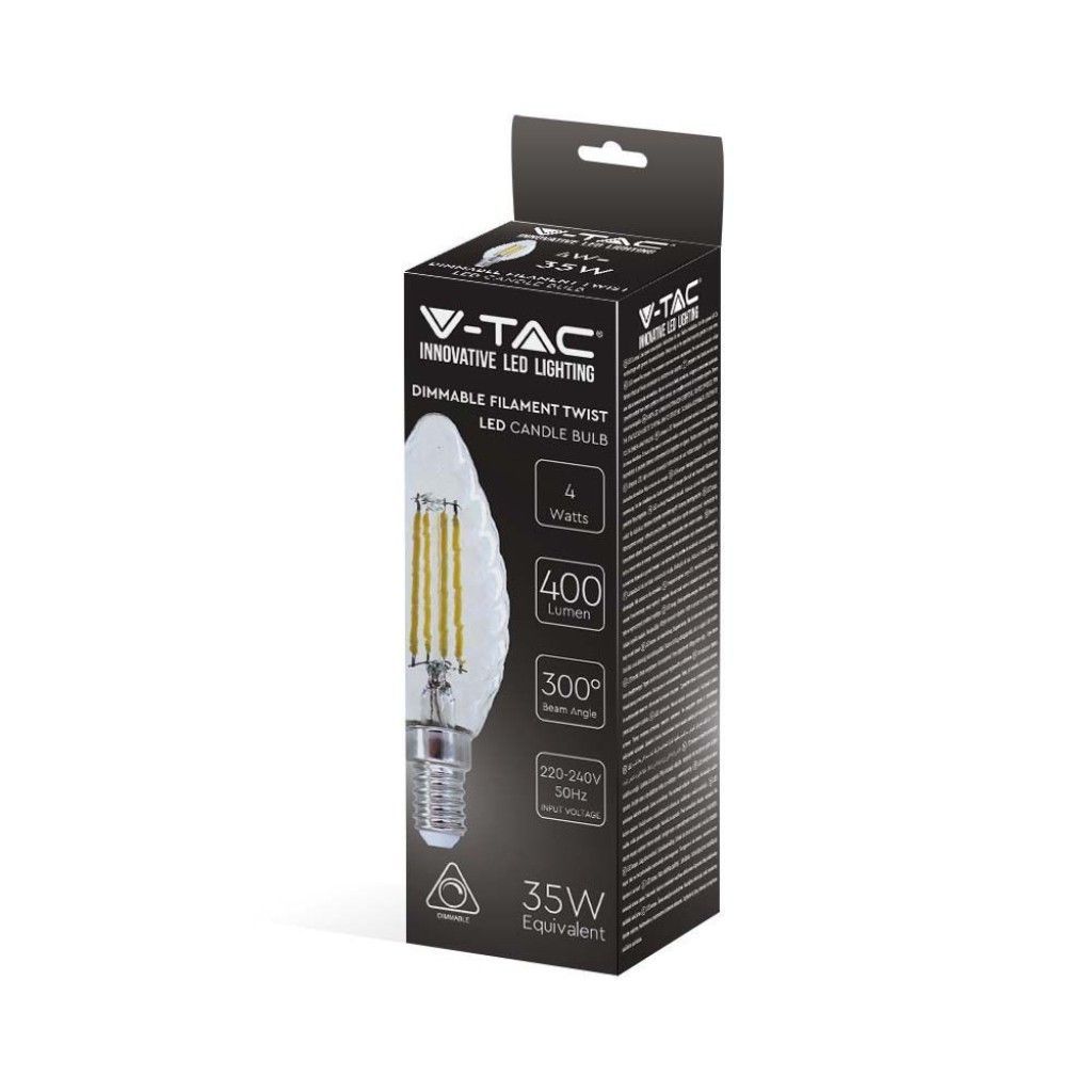 V-TAC LED žarulja - 4W filament-svijeća E14 3000K, dimabilna 214367 V-TAC LED žarulja - 4W filament-svijeća E14 3000K, dimabilna 214367 - Slika 1