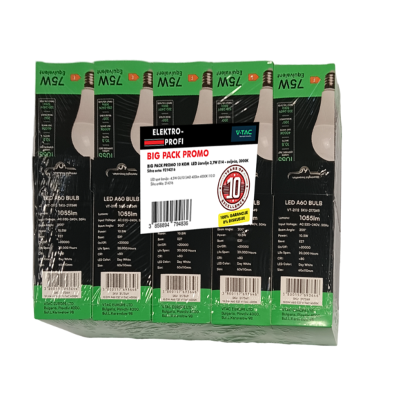V-TAC BIG PACK PROMO SET 10 KOM LED žarulja - 10,5W E27 A60 4000K 9217349