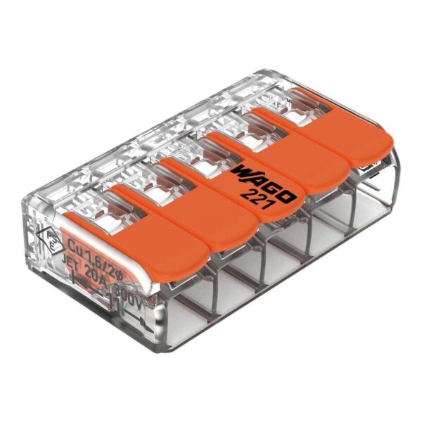 KSA ELEKTROPROFI WAGO spojna stezaljka fleksibilni vodič: 0.14-4 mm², kruti vodič: 0.2-4 mm², broj polova: 5, prozirna, narančasta 221-415