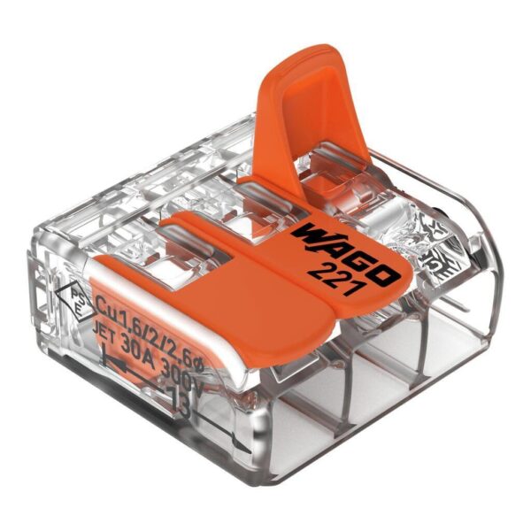 KSA ELEKTROPROFI WAGO spojna stezaljka, fleksibilni vodič: 0.5-6 mm², kruti vodič: 0.5-6 mm², broj polova: 3, prozirna, narančasta 221-613