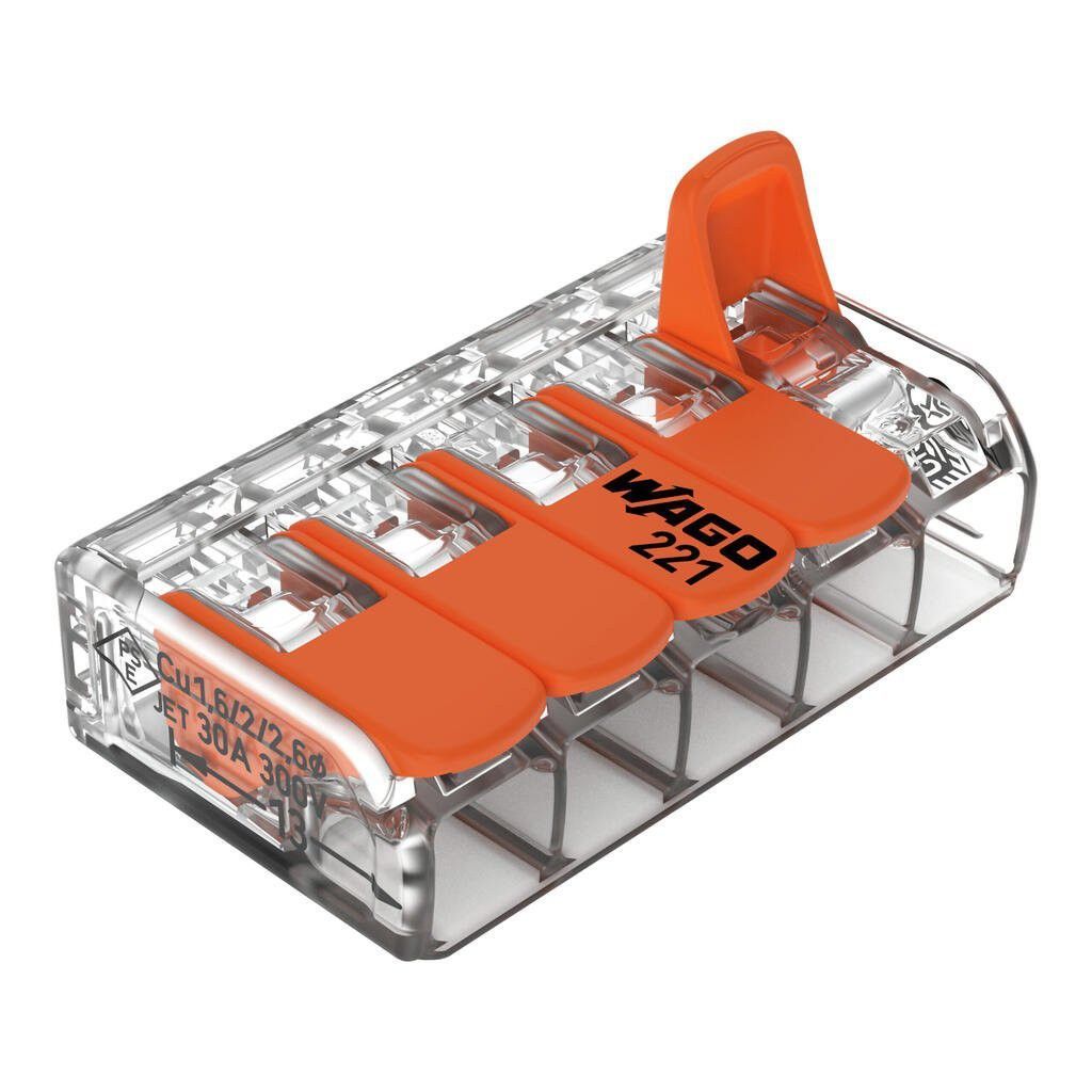 KSA ELEKTROPROFI WAGO spojna stezaljka, fleksibilni vodič: 0.5-6 mm², kruti vodič: 0.5-6 mm², broj polova: 5, narančasta 221-615 KSA ELEKTROPROFI WAGO spojna stezaljka, fleksibilni vodič: 0.5-6 mm², kruti vodič: 0.5-6 mm², broj polova: 5, narančasta 221-615 - Slika 1