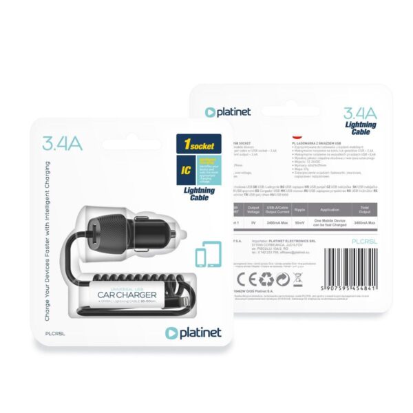 KSA ELEKTROPROFI Auto adapter za punjenje spiralni kabel 3,4A USB A+ Lightning kabel PLCRSL