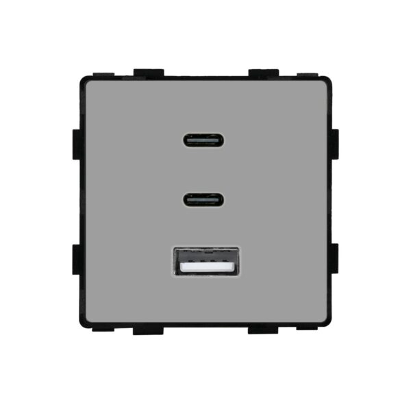 ELEKTRO SMART ELEKTRO SMART modul za utičnicu s brzim punjenjem, 65W, 1 tip A USB utor + 2 tip C USB utora, sivi ES-86-FC65W-GY