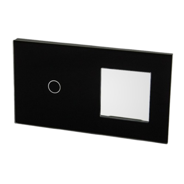 ELEKTRO SMART ELEKTRO SMART stakleni panel za prekidače x1 + jednostruki okvir za module s metalnim nosačem, crni ES-G157.1G1F-BK