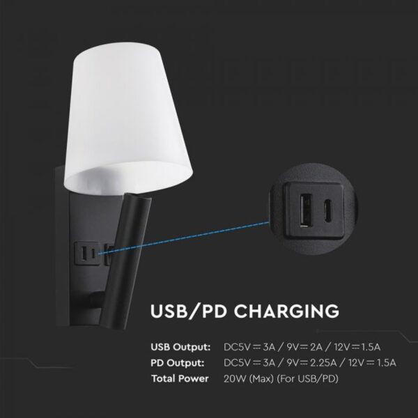 V-TAC LED noćna svjetiljka 2W CREE čip 3000K IP20 USB/TIP C, crna 240016