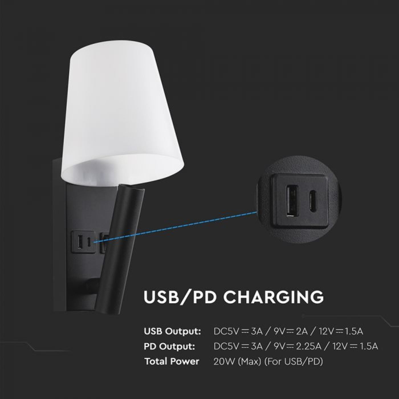 V-TAC LED noćna svjetiljka 2W CREE čip 3000K IP20 USB/TIP C, crna 240016 V-TAC LED noćna svjetiljka 2W CREE čip 3000K IP20 USB/TIP C, crna 240016 - Slika 1