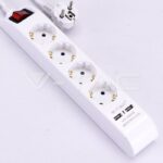 V-TAC Četverostruka prenosiva šuko utičnica s prekidačem + 2 USB 2,1A 3x1,5mm2, 45º , 16A, 1,4m, bijela 8808