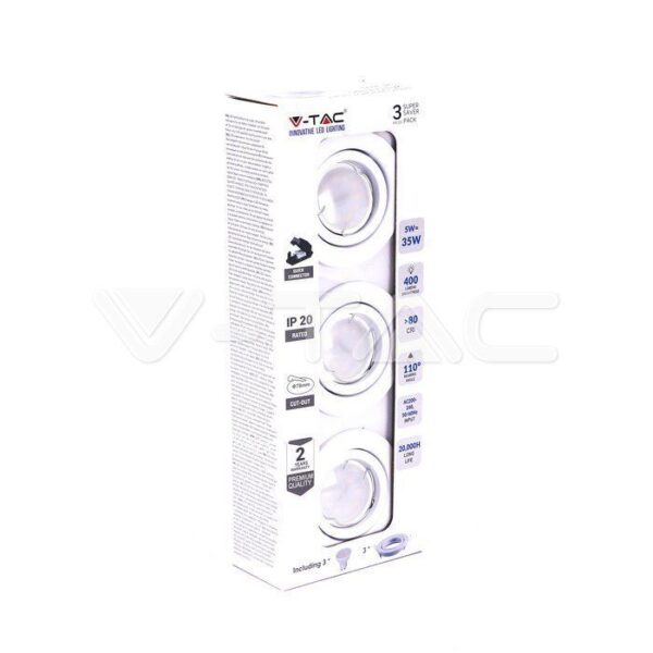 V-TAC LED spot žarulje s kućištem - 5W GU10 SMD bijelo kućište 4000K 3kom/pak 8882