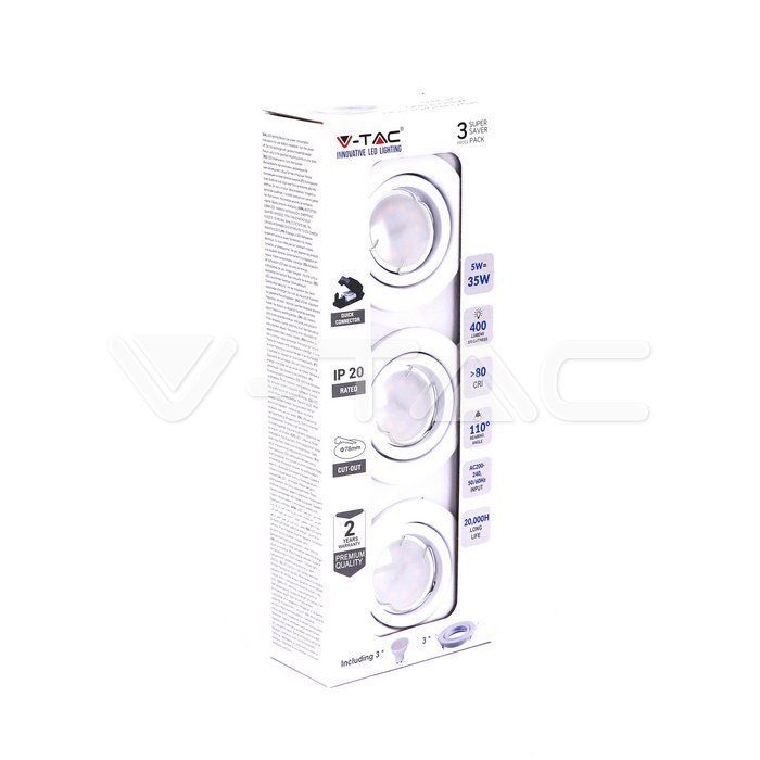 V-TAC LED spot žarulje s kućištem - 5W GU10 SMD bijelo kućište 4000K 3kom/pak 8882 V-TAC LED spot žarulje s kućištem - 5W GU10 SMD bijelo kućište 4000K 3kom/pak 8882 - Slika 1