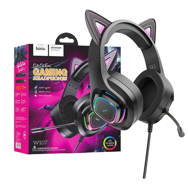 hoco. Slušalice sa mikrofonom, gaming, USB/3.5 mm, LED - W107 Cute Cat Black/Pink