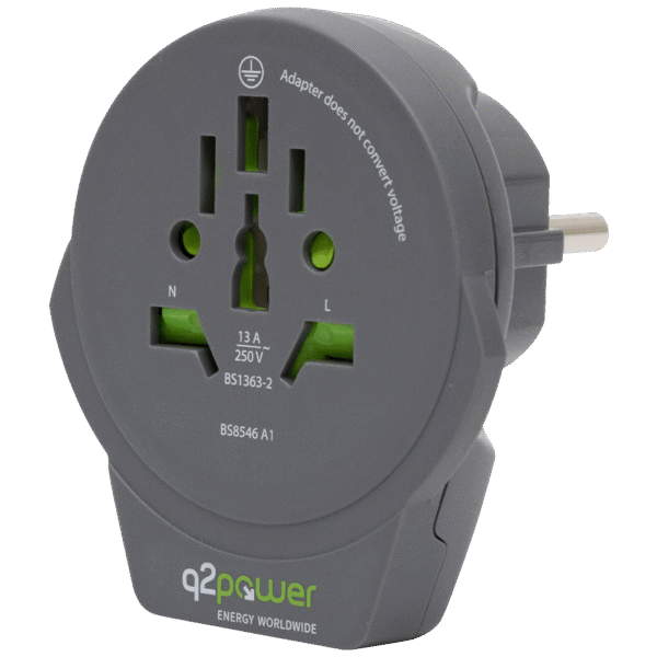q2power Adapter, putni, univerzalni sa USB-om - World to Europe USB
