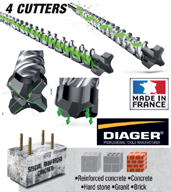 DIAGER svrdlo sds-plus 4G4 6x210mm 112D06L0210 DIAGER svrdlo SDS-plus 4G4 6x210 mm za bušenje armiranog betona