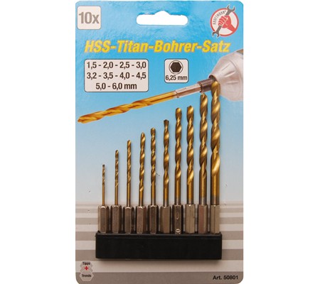 BGS Set svrdala HSS-Tin 1,5-6mm 1/4" 10dj. Kraft. 50801 BP26 BGS set HSS-TiN svrdala 1,5-6 mm s 1/4 inčnim šesterokutnim prihvatom, 10-dijelni