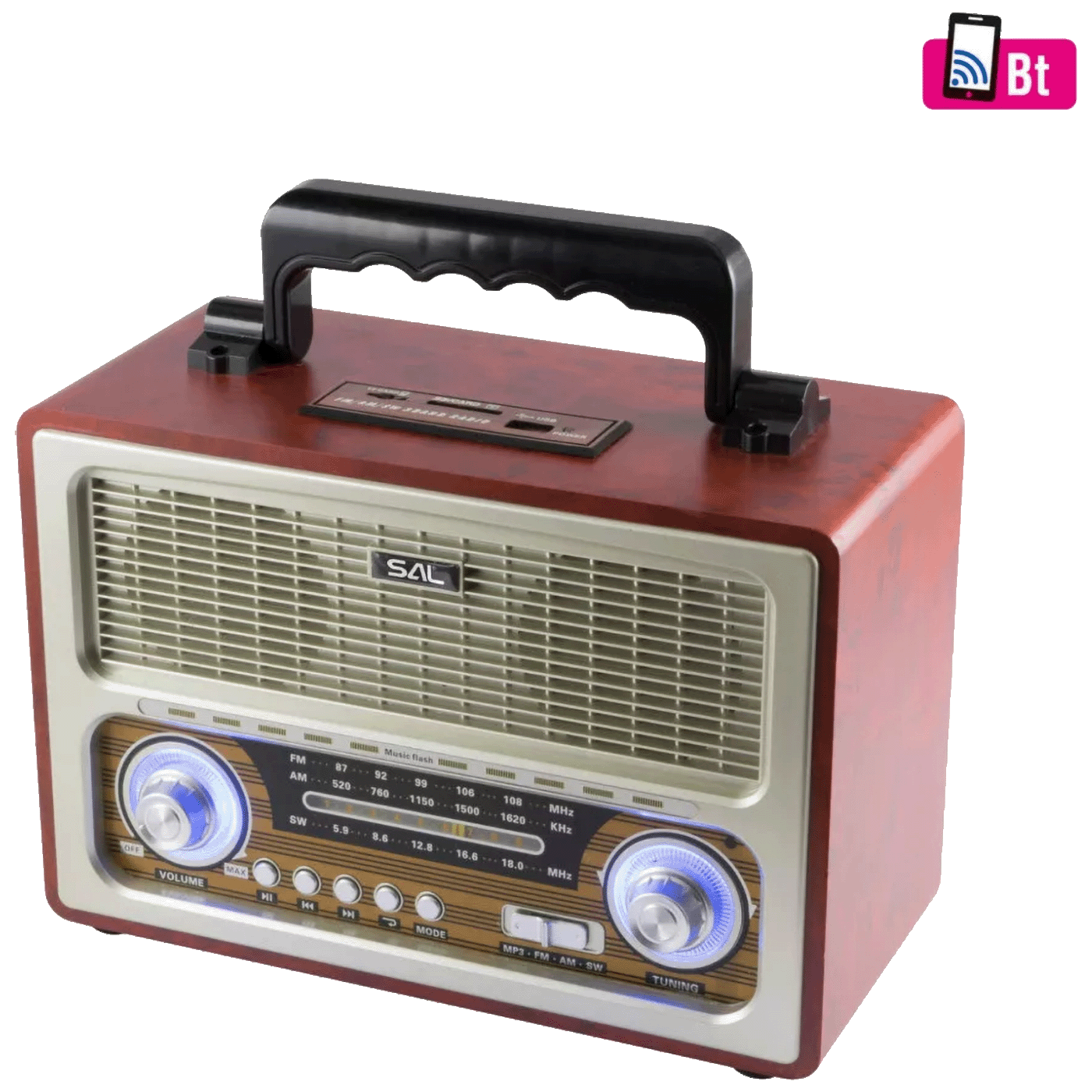 SAL Retro radio + BT bežični zvučnik, 4in1, FM, MP3, AUX - RRT3 SAL Retro radio + BT bežični zvučnik, 4in1, FM, MP3, AUX - RRT3 - Slika 1