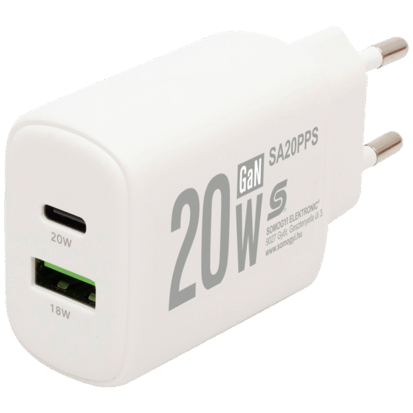 home Punjač kučni, brzi, 1 x USB-A, 1 x USB-C, 20W, GaN - SA20PPS