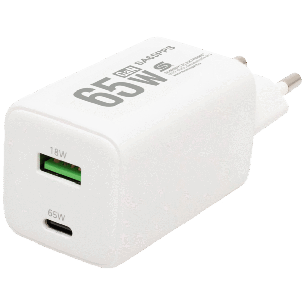 home Punjač kučni, brzi, 1 x USB-A, 1 x UCB-C, 65W, GaN - SA65PPS
