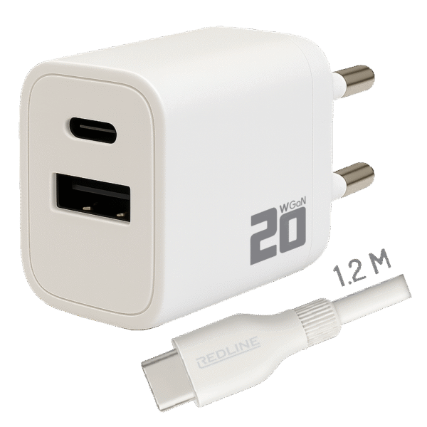 REDLINE Punjač sa USB-C kablom, 1 x USB-A, 1 x USB-C, brzi, 20W - PQ210AC+CC1.2M