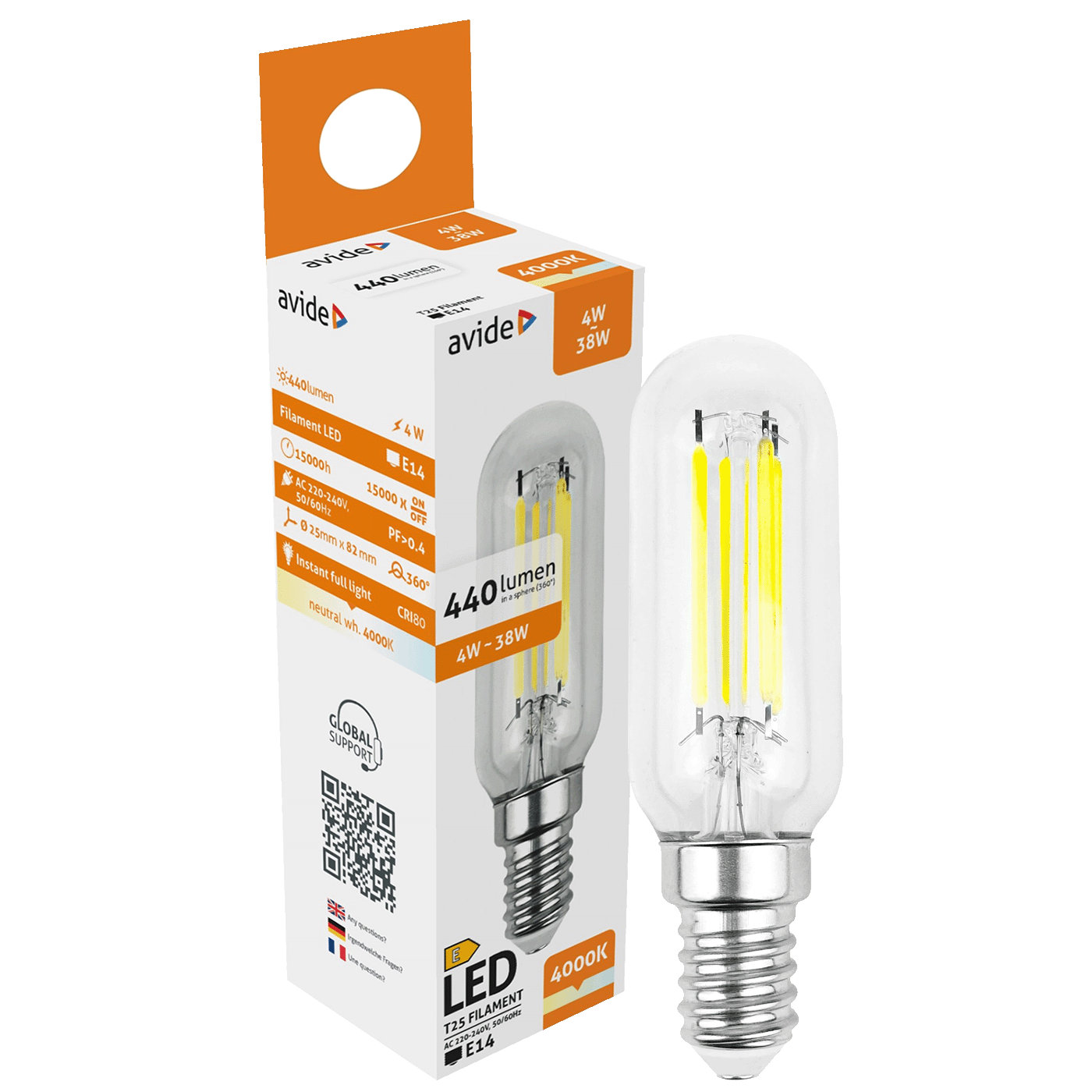 Avide Žarulja, LED 4W, E14, 4000K, 230V AC, bijela svjetlost - Filament T25 4W E14 Avide Žarulja, LED 4W, E14, 4000K, 230V AC, bijela svjetlost - Filament T25 4W E14 - Slika 1