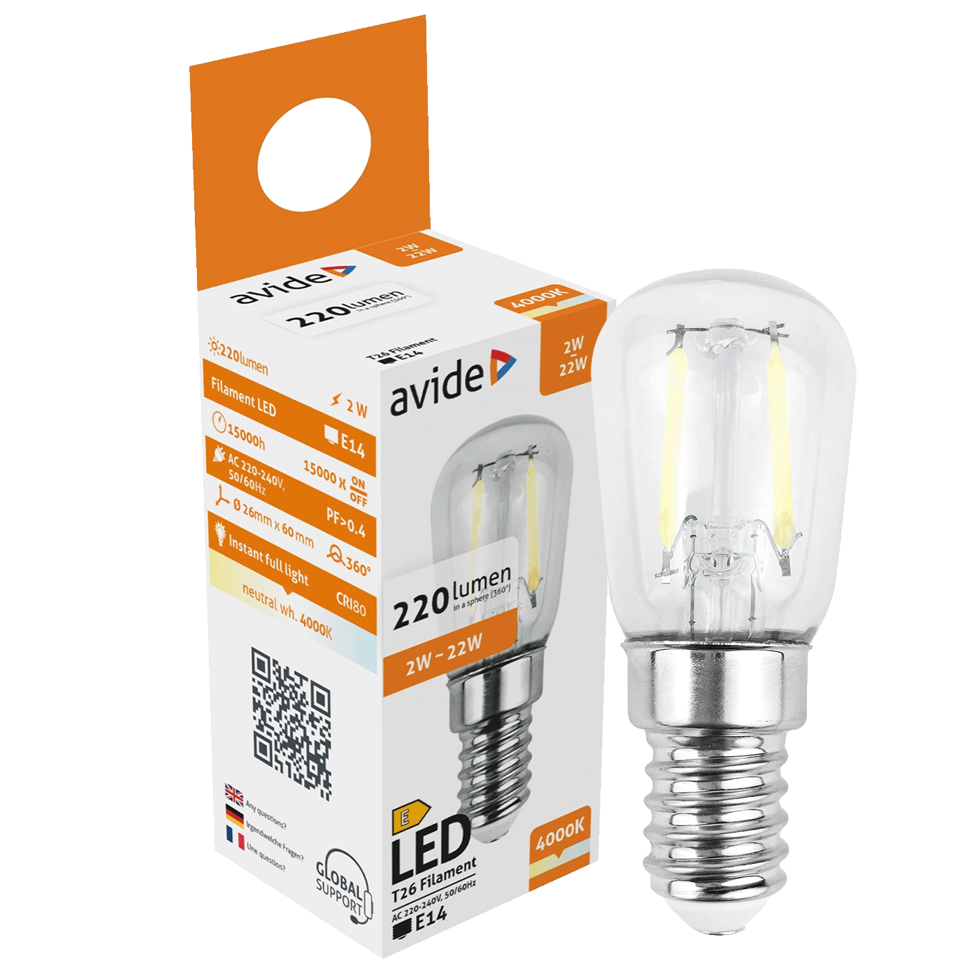 Avide Žarulja, LED 2W, E14, 4000K, 230V AC, bijela svjetlost - Filament T26 2W E14 Avide Žarulja, LED 2W, E14, 4000K, 230V AC, bijela svjetlost - Filament T26 2W E14 - Slika 1