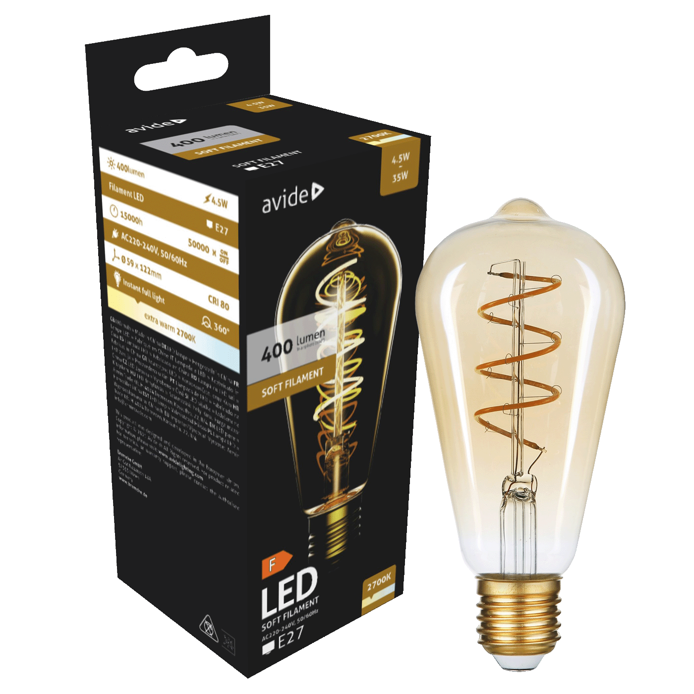 Avide Žarulja,LED,4.5W,E27,2700K,230V AC,topla bijela svjetlost - Soft Filament ST58 4.5W E27 Avide Žarulja,LED,4.5W,E27,2700K,230V AC,topla bijela svjetlost - Soft Filament ST58 4.5W E27 - Slika 1