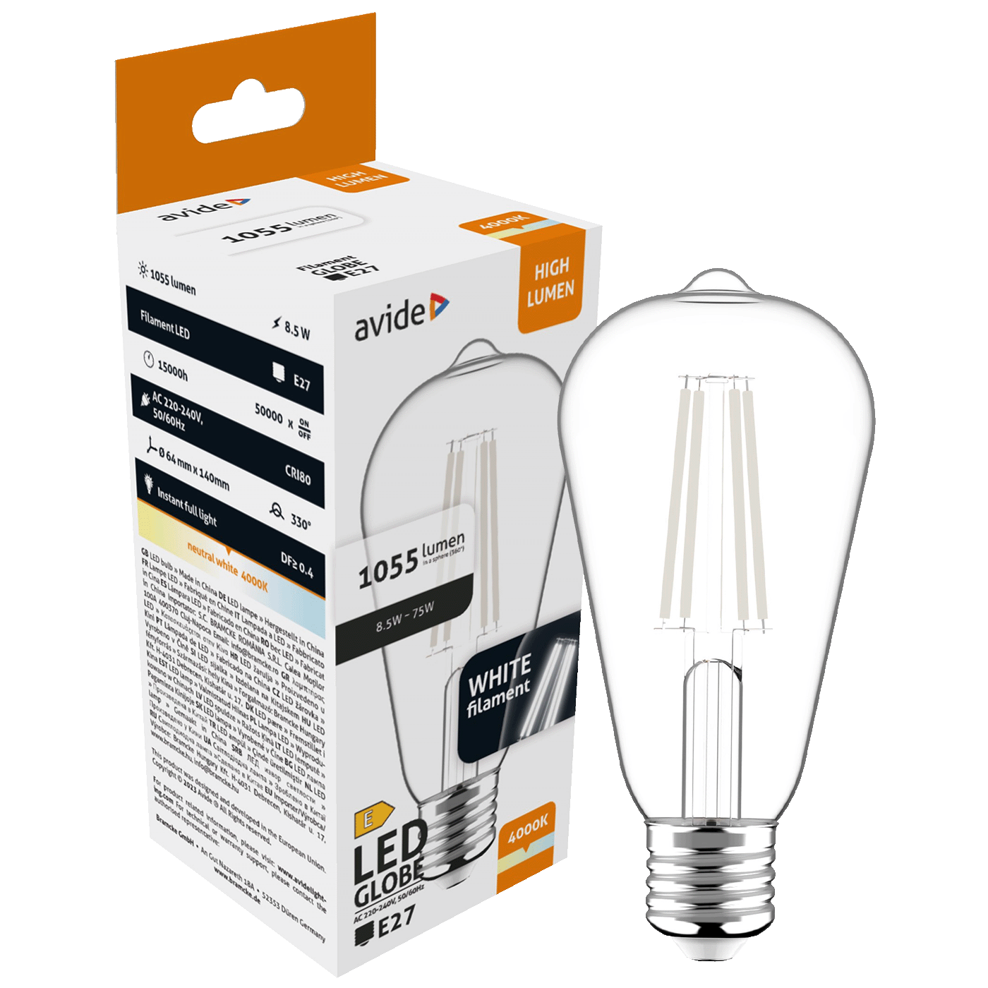 Avide Žarulja, LED 8.9W, E27, 4000K, 230V AC, bijela svjetlost - White Filament ST64 8.5W E27 Avide Žarulja, LED 8.9W, E27, 4000K, 230V AC, bijela svjetlost - White Filament ST64 8.5W E27 - Slika 1