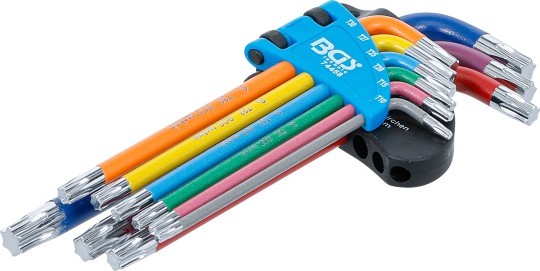 BGS set torx ključeva T10-T50 9dij. u boji 74458 BGS set torx kutnih ključeva T10-T50 9-dijelni u boji u plastičnom nosaču