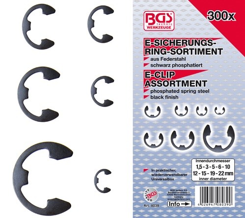 BGS set "E" seger osigurača 1,5-22mm 300kom pro+ 8039 BP26 BGS set E seger osigurača 1,5-22mm 300 komada u plastičnoj kutiji