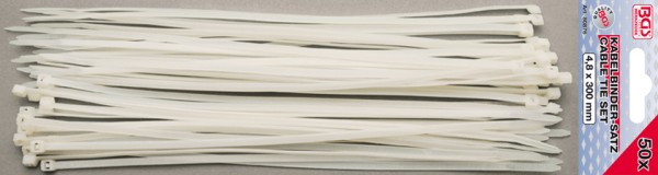 BGS Set vezica 4,8x300mm 50kom pro+ 80876 BGS set najlonskih bijelih vezica 4,8x300mm u pakiranju od 50 komada