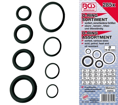 BGS set O-ring brtvi 18-50mm XXL 285dj. pro+ 8105 BGS set O-ring brtvi 18-50mm XXL 285 dijelova u plastičnom omotu
