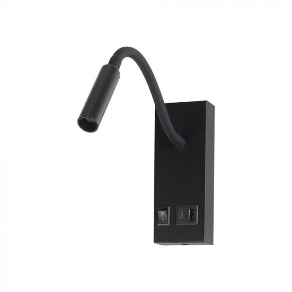 V-TAC 3W LED zidna svjetiljka s USB/PD punjenjem CREE čip 3000K crna- 3 GODINE GARANCIJE 241516