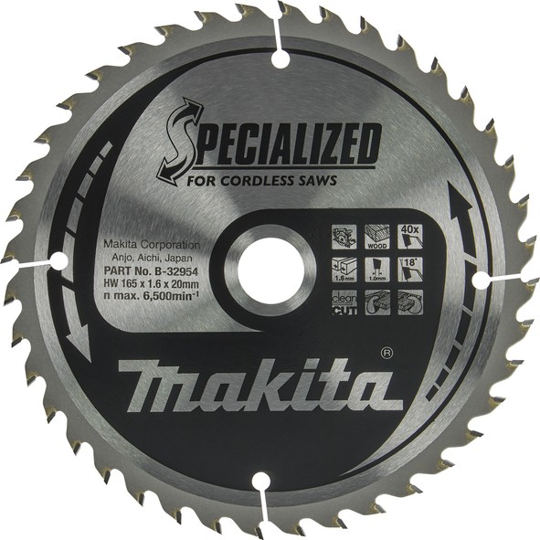 MAKITA kružni list 165x1,6x20x40Z SP drvo B-32954 Makita kružni list za drvo B-32954 promjera 165 mm s 40 zubaca