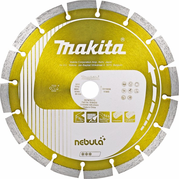 Makita dij.ploča 230mm Nebula (zid,arm.bet,,kam) B-54025 Makita dijamantna ploča Nebula B-54025 promjera 230 mm za zid, armirani beton i kamen