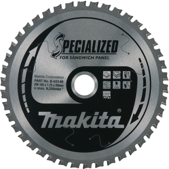 Makita kružni list 165x20 42Z- paneli B-63149 (B-63133) Makita kružni list za pilu promjera 165 mm s 42 zuba za rezanje panela