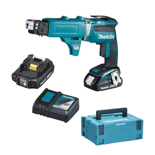 Makita aku odvijač DFS452AJX2(18V,2x2Ah,meh.dod.vij.)MP26 Makita DFS452AJX2 akumulatorski odvijač s koferom, baterijama i dodavačem vijaka